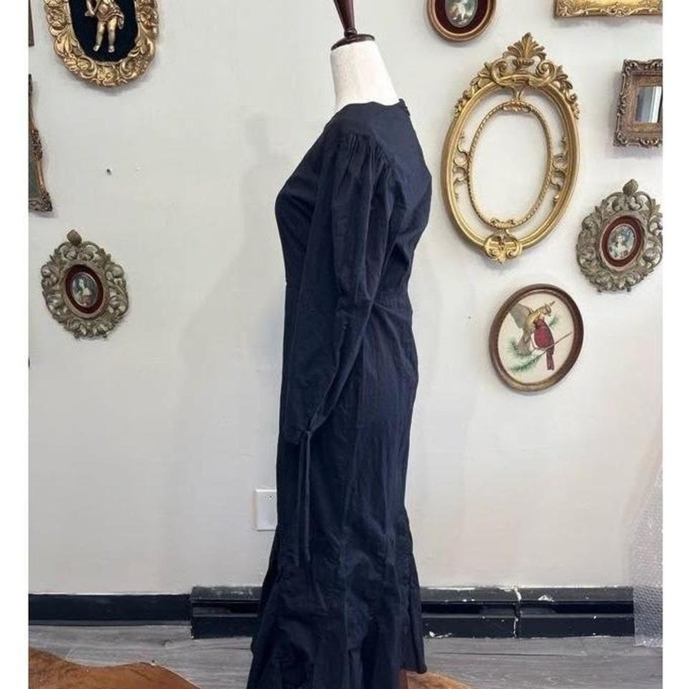 Rhode Black Cotton Poplin Puff Sleeve Midi Dress Long Sleeve Size 6 - Picture 2 of 7